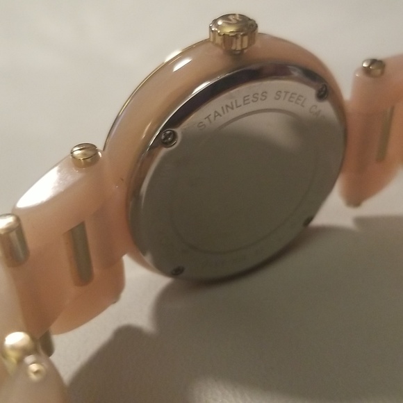 Women's Michael Kors Stainless Steel Pink Resin & Goldtone Link Bracelet Band - Picture 4 of 11